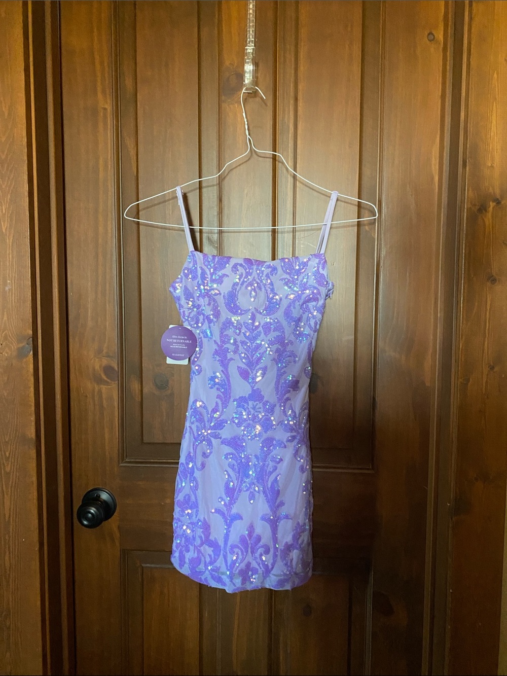 Lilac Sequin Spaghetti-Strap Dress XXS